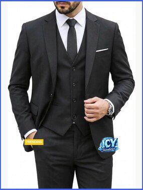Slim Fit 3 Piece Suit Set with Tie, One Button Jacket Vest Pants